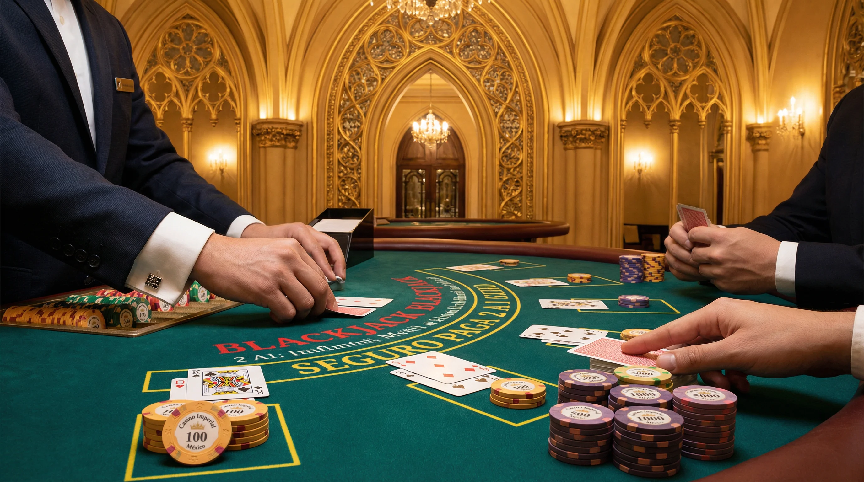 Mesa de blackjack profesional con crupier y jugadores en Big Bola Casino