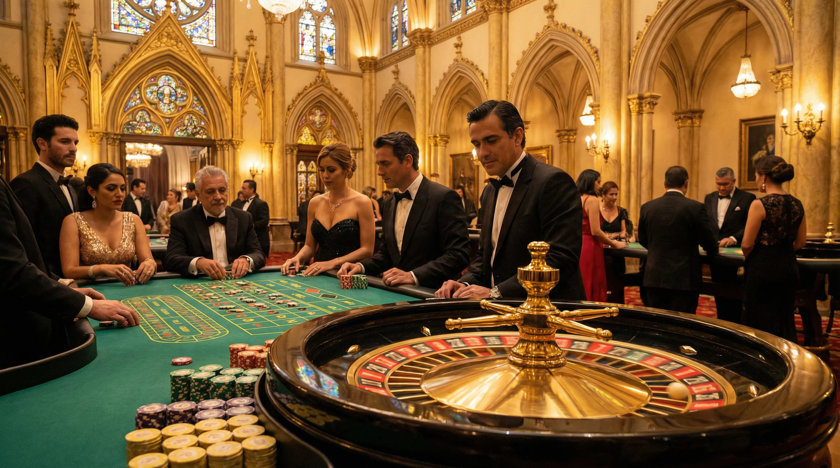 Ruleta europea con jugadores elegantes en Big Bola Casino Tecamachalco